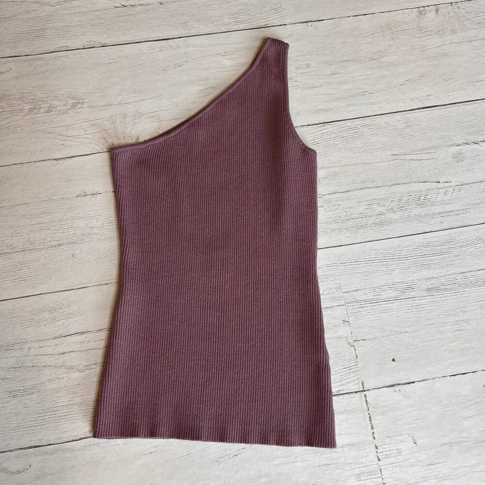 Zesica Top Womens Size Small Mauve One Shoulder Ribbed Sweater Tank
